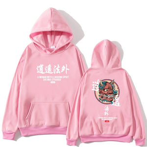 Japanese Funny Cat Wave Printed Fleece Hoodies Winter Japan Style Hip Hop Casual Sweatshirts Ghost Chinese Charater Streetwear