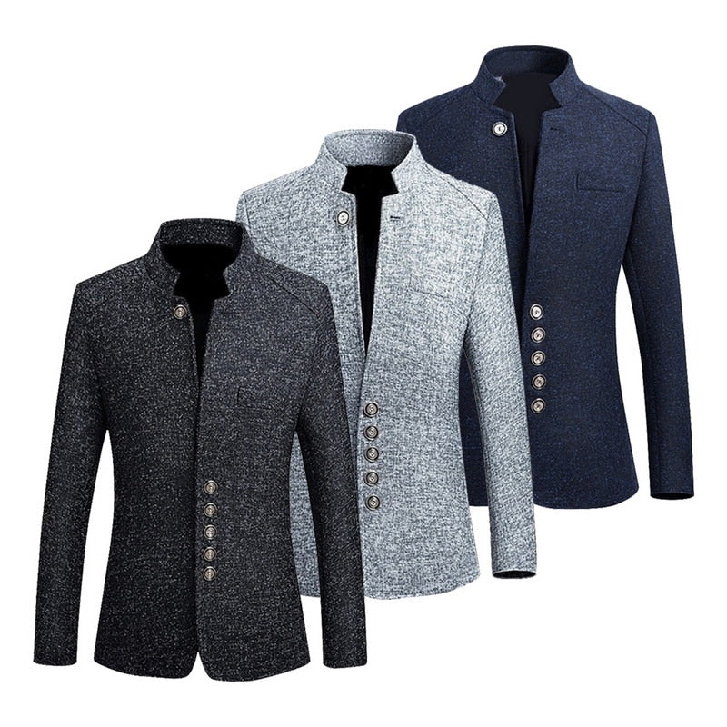 2019 Autumn Brand Vintage Blazer Men Chinese Style Business Casual Coats Stand Collar Male Blazer Slim Fit Mens Blazer Jackets