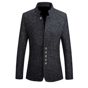 2019 Autumn Brand Vintage Blazer Men Chinese Style Business Casual Coats Stand Collar Male Blazer Slim Fit Mens Blazer Jackets