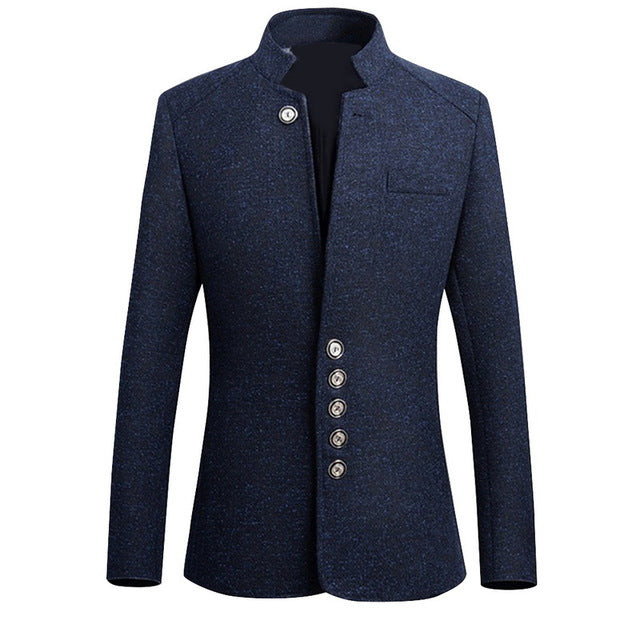 2019 Autumn Brand Vintage Blazer Men Chinese Style Business Casual Coats Stand Collar Male Blazer Slim Fit Mens Blazer Jackets