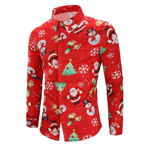 Men's Shirts Christmas Shirt Mens Polyester Tops Casual Snowflakes Santa Candy Printed Christmas Shirt Top Blouse Men Shirts #30