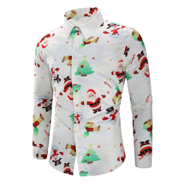 Men's Shirts Christmas Shirt Mens Polyester Tops Casual Snowflakes Santa Candy Printed Christmas Shirt Top Blouse Men Shirts #30