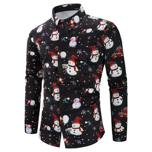 Men's Shirts Christmas Shirt Mens Polyester Tops Casual Snowflakes Santa Candy Printed Christmas Shirt Top Blouse Men Shirts #30