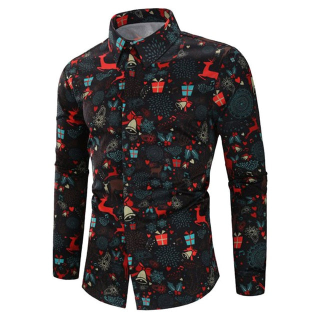 Men's Shirts Christmas Shirt Mens Polyester Tops Casual Snowflakes Santa Candy Printed Christmas Shirt Top Blouse Men Shirts #30