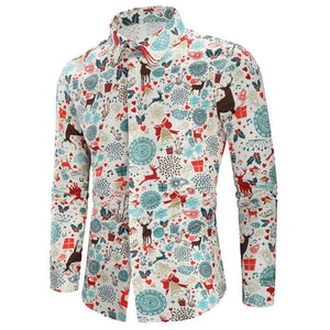 Men's Shirts Christmas Shirt Mens Polyester Tops Casual Snowflakes Santa Candy Printed Christmas Shirt Top Blouse Men Shirts #30