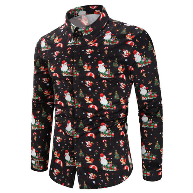 Men's Shirts Christmas Shirt Mens Polyester Tops Casual Snowflakes Santa Candy Printed Christmas Shirt Top Blouse Men Shirts #30