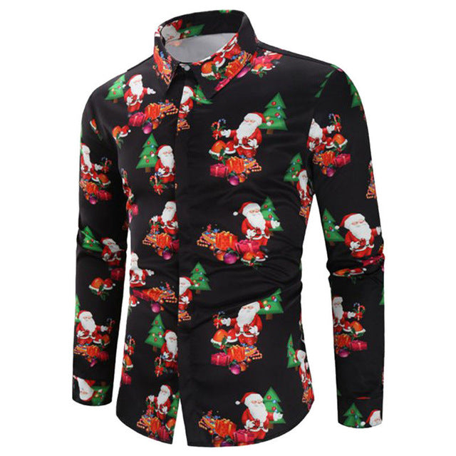 Men's Shirts Christmas Shirt Mens Polyester Tops Casual Snowflakes Santa Candy Printed Christmas Shirt Top Blouse Men Shirts #30