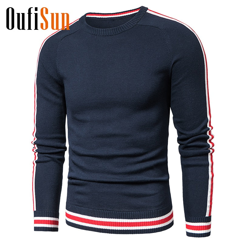 Oufisun Men 2019 Winter Casual Knitted 100% Cotton Striped Sweaters Pullover Men Autumn New Fashion O-Neck Sweater Coat Men 3XL