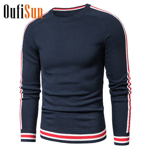 Oufisun Men 2019 Winter Casual Knitted 100% Cotton Striped Sweaters Pullover Men Autumn New Fashion O-Neck Sweater Coat Men 3XL