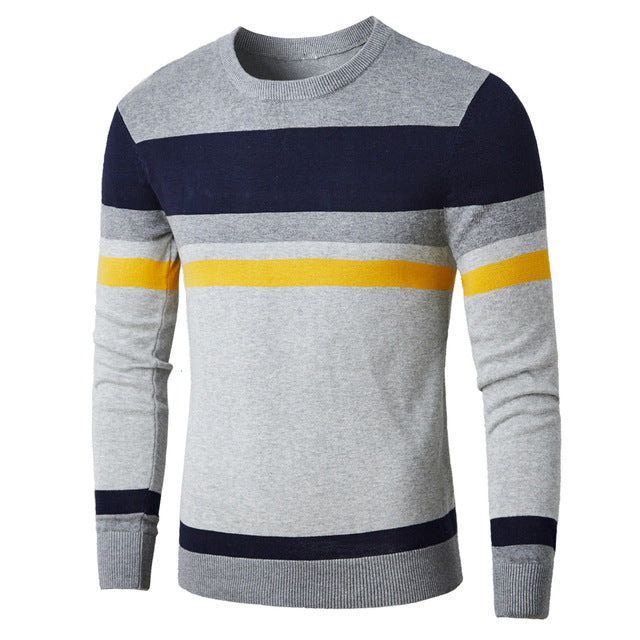 Oufisun Men 2019 Winter Casual Knitted 100% Cotton Striped Sweaters Pullover Men Autumn New Fashion O-Neck Sweater Coat Men 3XL