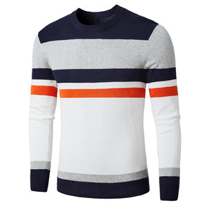 Oufisun Men 2019 Winter Casual Knitted 100% Cotton Striped Sweaters Pullover Men Autumn New Fashion O-Neck Sweater Coat Men 3XL