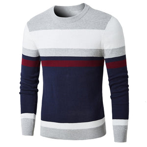 Oufisun Men 2019 Winter Casual Knitted 100% Cotton Striped Sweaters Pullover Men Autumn New Fashion O-Neck Sweater Coat Men 3XL