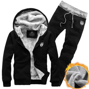 2019 Autumn Men Tracksuit Sets Winter Fleece Hooded Jacket Pants Sweatshirts 2 Piece Set Hoodies Sports Suit Coat Sportswear 5XL