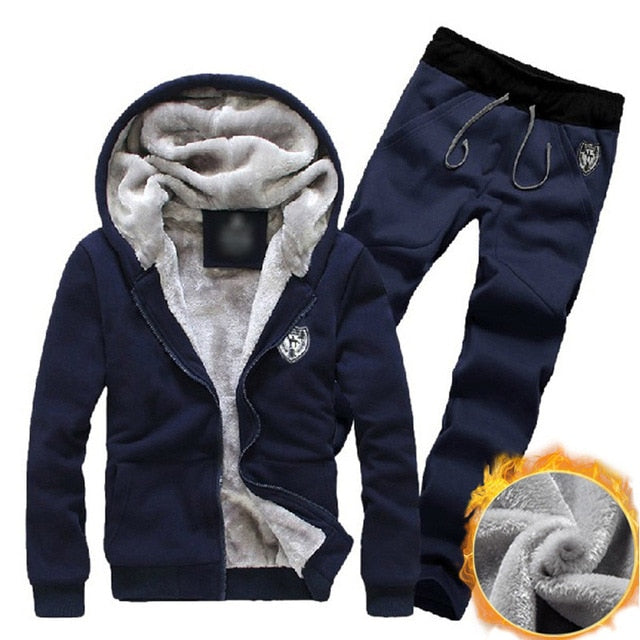 2019 Autumn Men Tracksuit Sets Winter Fleece Hooded Jacket Pants Sweatshirts 2 Piece Set Hoodies Sports Suit Coat Sportswear 5XL