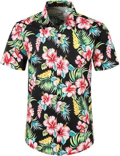 Fashion Men Hawaiian Blouse Shirt Summer Fruit Floral Beach Short Sleeve Casual Luau Shirt Tops Size S-2XL