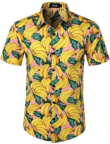 Fashion Men Hawaiian Blouse Shirt Summer Fruit Floral Beach Short Sleeve Casual Luau Shirt Tops Size S-2XL