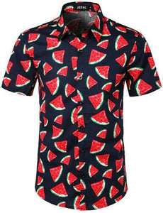 Fashion Men Hawaiian Blouse Shirt Summer Fruit Floral Beach Short Sleeve Casual Luau Shirt Tops Size S-2XL