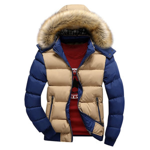 Winter Down Coat Men Casual Fur Hooded Cotton Padding Parka Mens Brand Windproof Waterproof Patchwork Windbreaker Jackets Male