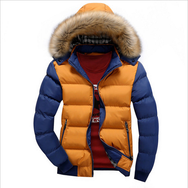 Winter Down Coat Men Casual Fur Hooded Cotton Padding Parka Mens Brand Windproof Waterproof Patchwork Windbreaker Jackets Male