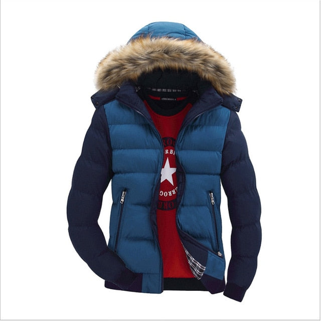 Winter Down Coat Men Casual Fur Hooded Cotton Padding Parka Mens Brand Windproof Waterproof Patchwork Windbreaker Jackets Male