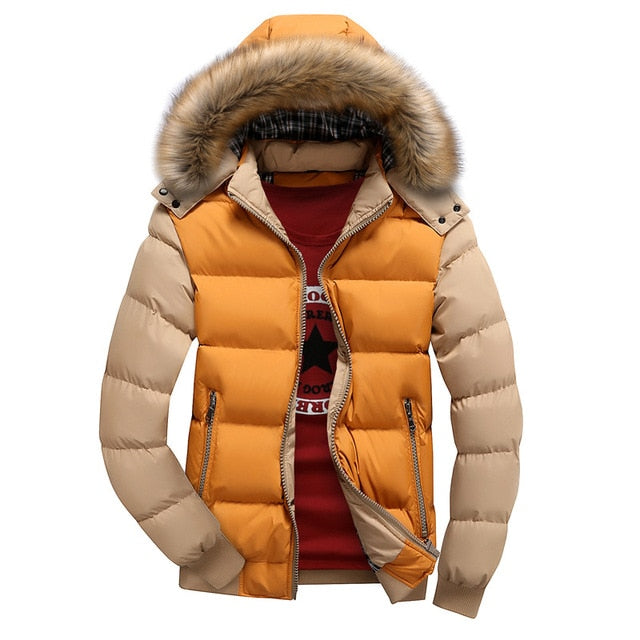 Winter Down Coat Men Casual Fur Hooded Cotton Padding Parka Mens Brand Windproof Waterproof Patchwork Windbreaker Jackets Male