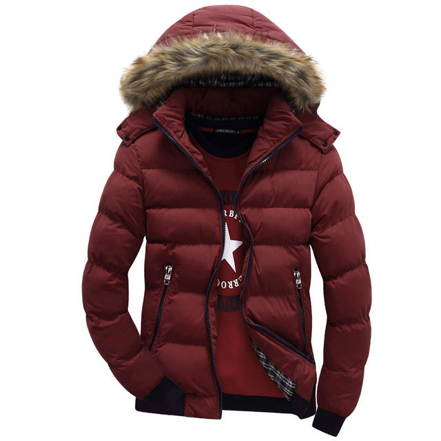 Winter Down Coat Men Casual Fur Hooded Cotton Padding Parka Mens Brand Windproof Waterproof Patchwork Windbreaker Jackets Male