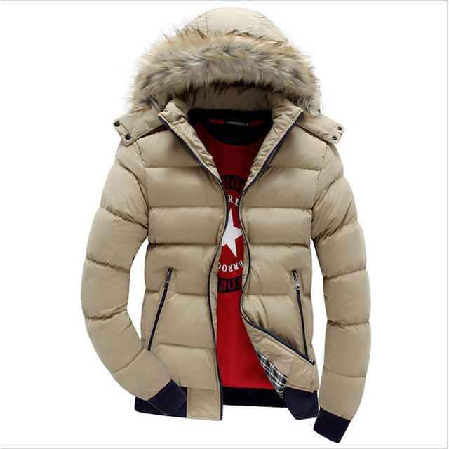 Winter Down Coat Men Casual Fur Hooded Cotton Padding Parka Mens Brand Windproof Waterproof Patchwork Windbreaker Jackets Male