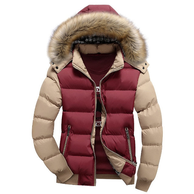 Winter Down Coat Men Casual Fur Hooded Cotton Padding Parka Mens Brand Windproof Waterproof Patchwork Windbreaker Jackets Male