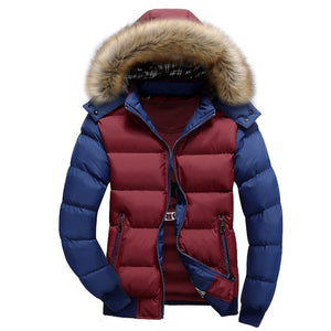 Winter Down Coat Men Casual Fur Hooded Cotton Padding Parka Mens Brand Windproof Waterproof Patchwork Windbreaker Jackets Male