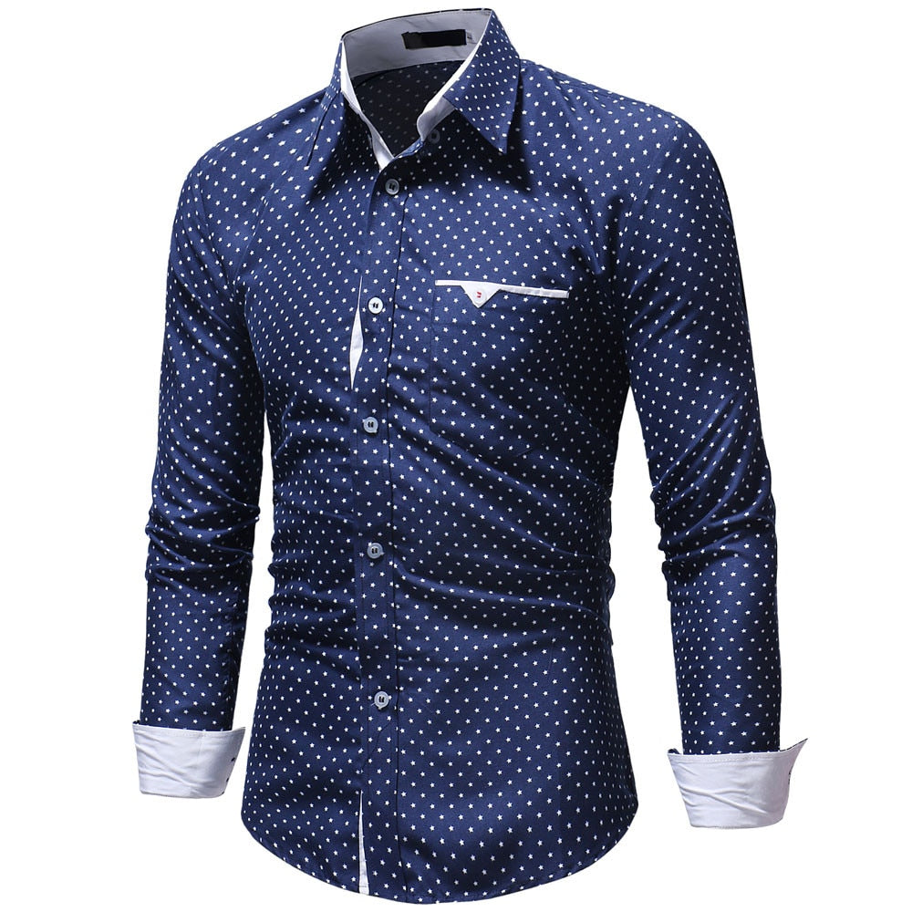 Fashion Men's Autumn Casual Shirts 2019 Long Sleeve Turn Down Collar Formal Polka Dot Slim Fit Long Sleeve Dress Shirt Top Blous