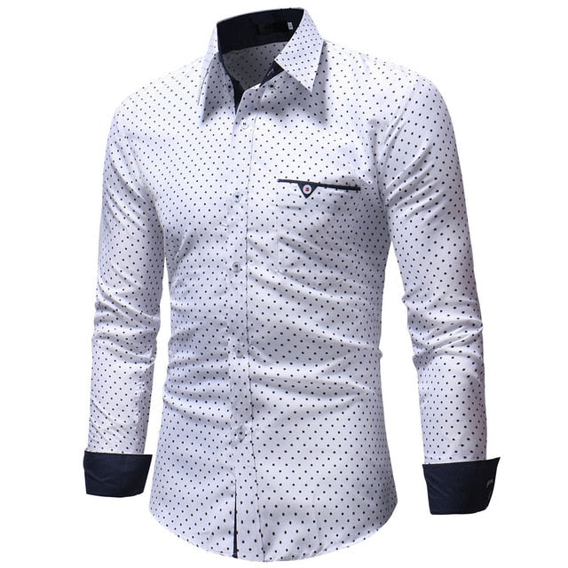 Fashion Men's Autumn Casual Shirts 2019 Long Sleeve Turn Down Collar Formal Polka Dot Slim Fit Long Sleeve Dress Shirt Top Blous