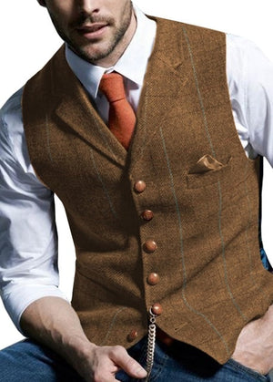 Mens Suit Vest Notched Plaid Wool Herringbone Tweed Waistcoat Casual Formal Business Groomman For Wedding Green/Black/Green/Grey